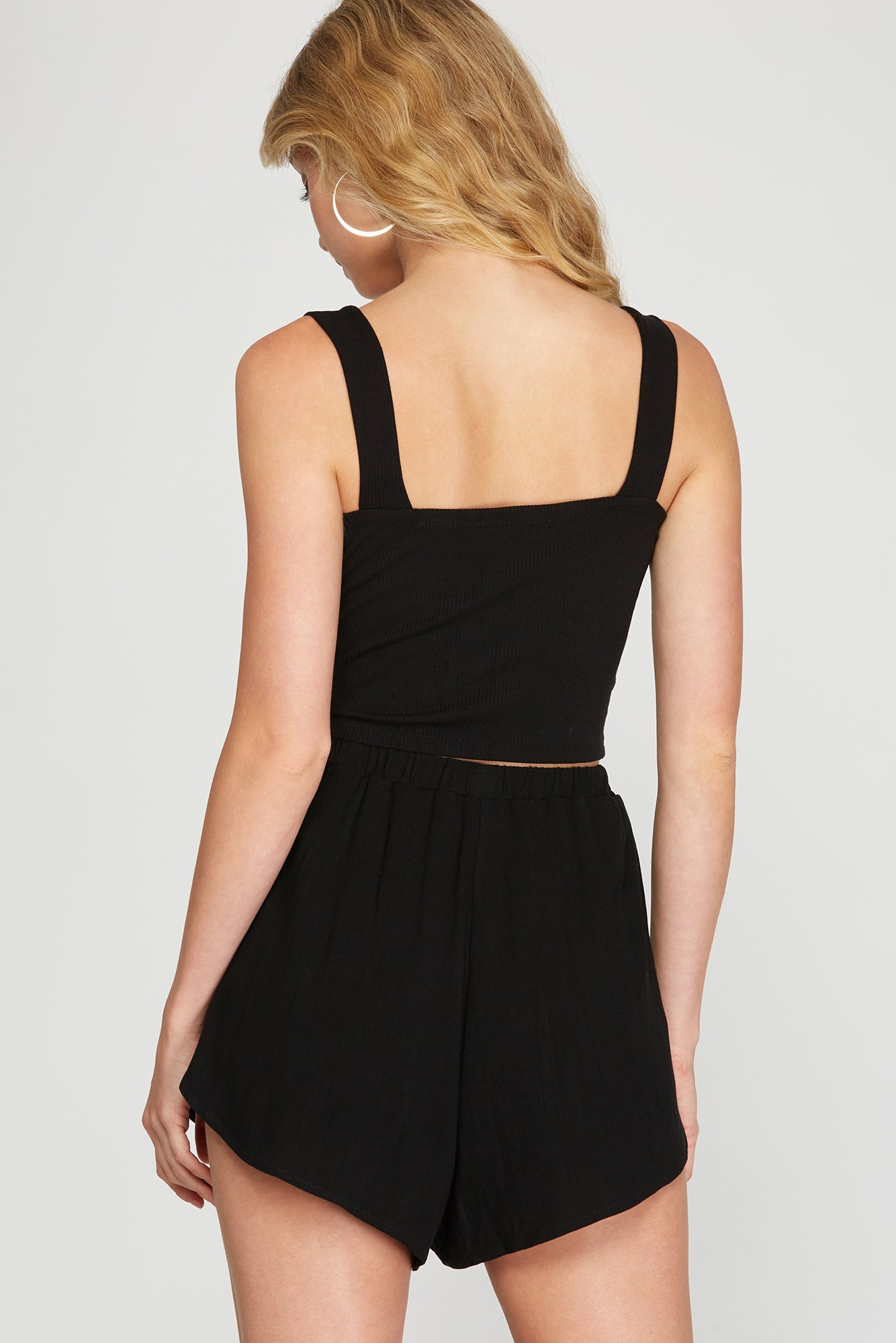 Linen Wrap Shorts with Tie-Black